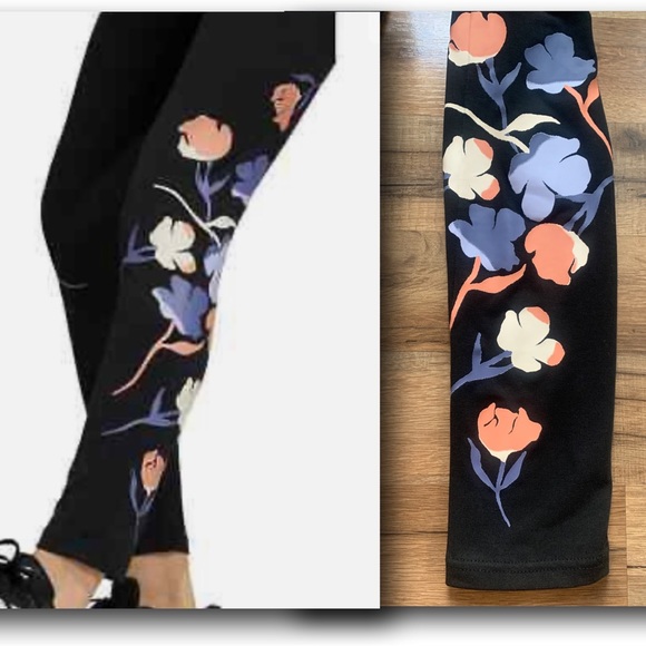 Adidas Floral Theme Leggings exposed elastic waistband Size-S NWOT - Picture 5 of 16